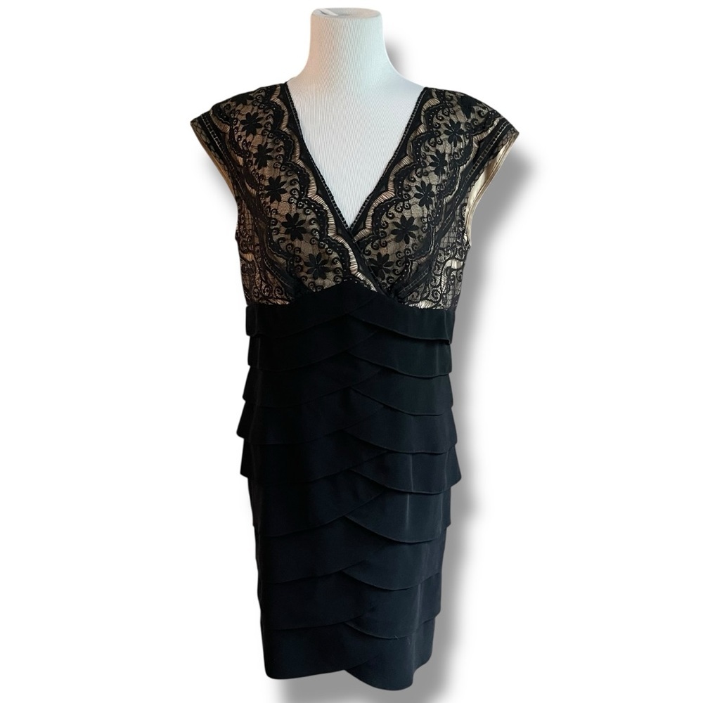 Adrianna Papell Black Lace Tiered Dress